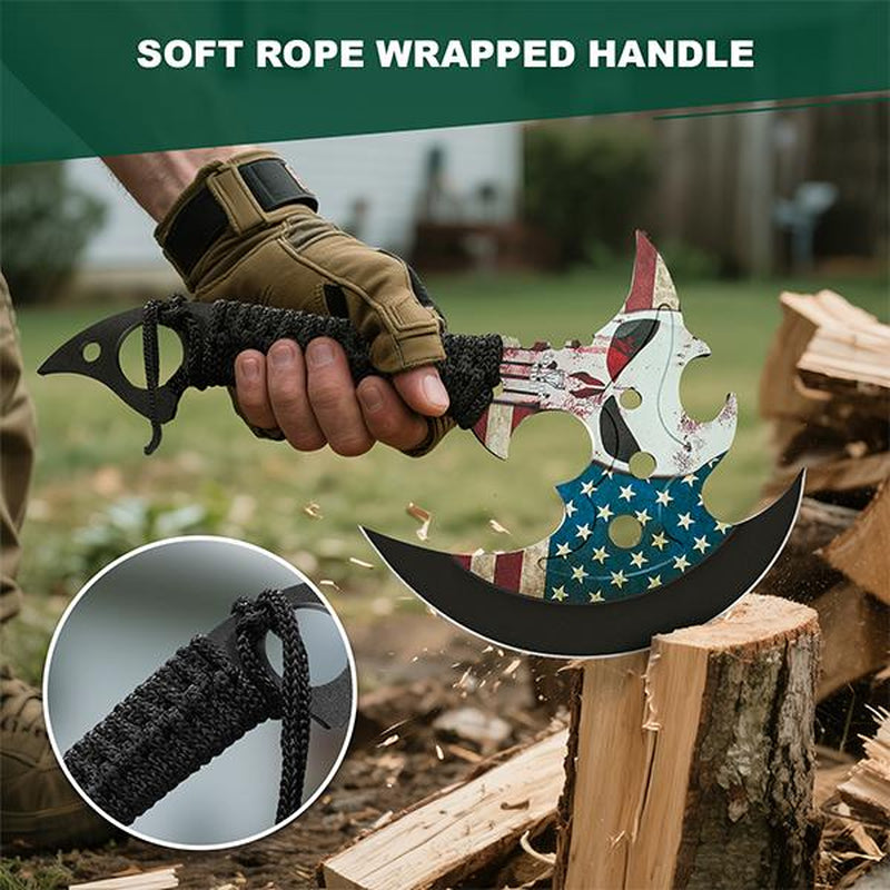 Outdoor 13" Camping Hatchet,Multi Functional Shock-Absorbing Hand Pattern Axe,Mountaineering Campfires Self Defense Portable Carrying Gift for Friend,Family,13",1Lb