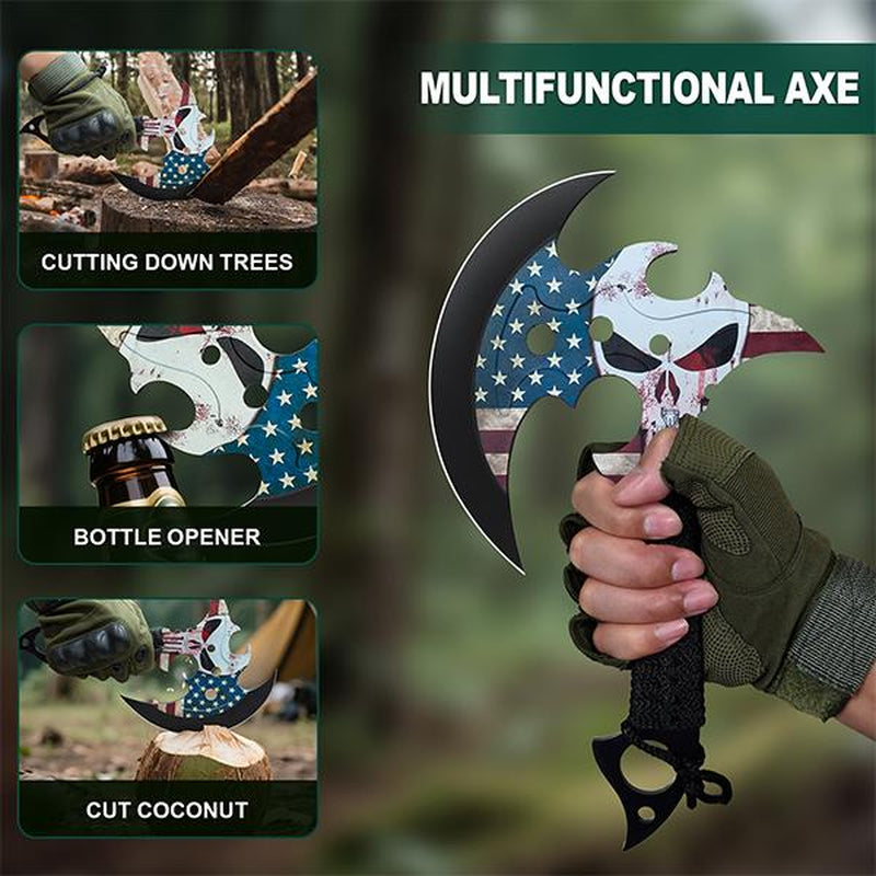 Outdoor 13" Camping Hatchet,Multi Functional Shock-Absorbing Hand Pattern Axe,Mountaineering Campfires Self Defense Portable Carrying Gift for Friend,Family,13",1Lb