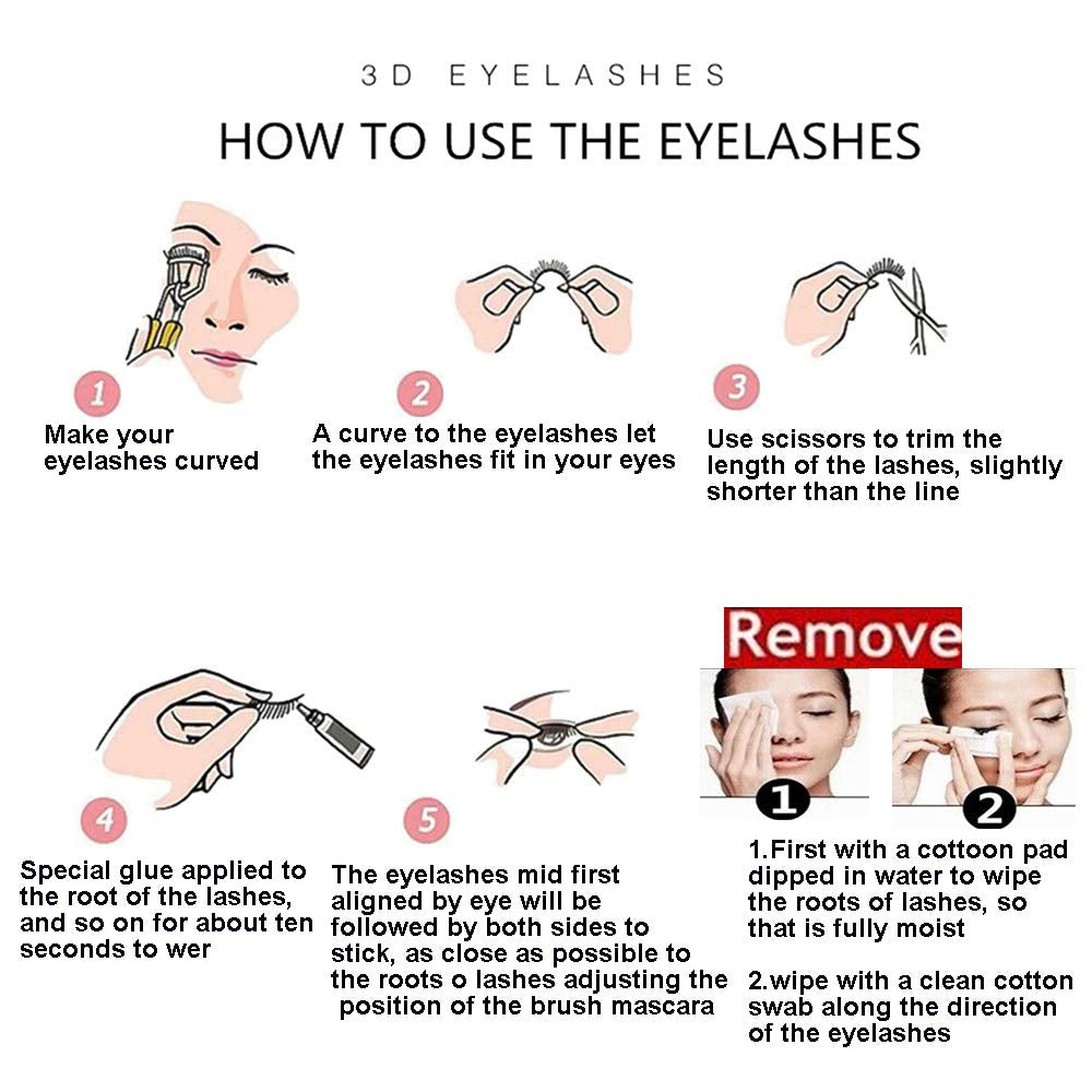 3D False Eyelashes, 5 Pairs Faux Mink Fake Eyelashes Handmade Thick Nature Fluffy Long Lashes Reusable for Makeup