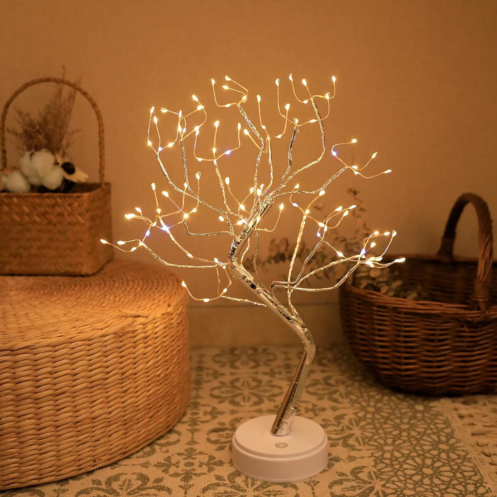 Tabletop Bonsai Tree Lights, DIY LED Artificial Tree Lamp,Battery/Usb Operated Night Light for Room Decor, Home Decor,Bedroom, Wedding, (Twinkle Flash,108Led Sliver)