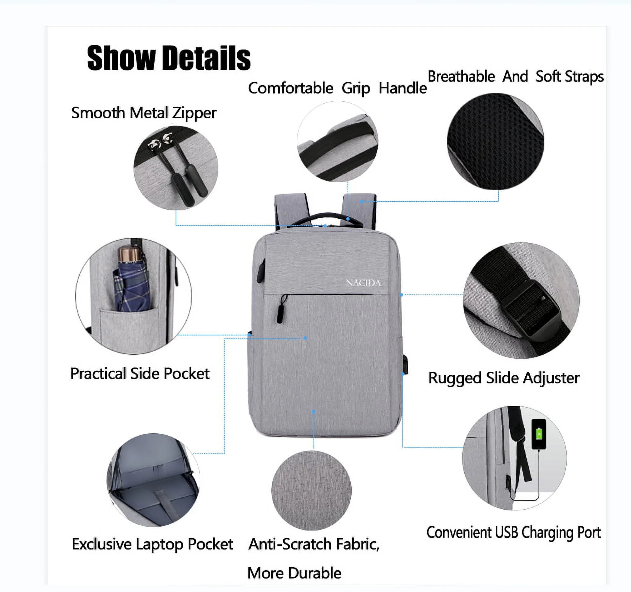 Mens Womens Laptop Backpack 15.6 Inch Travel Backpack Waterproof Computer Backpack Business College Backpack Bookbag, Gray