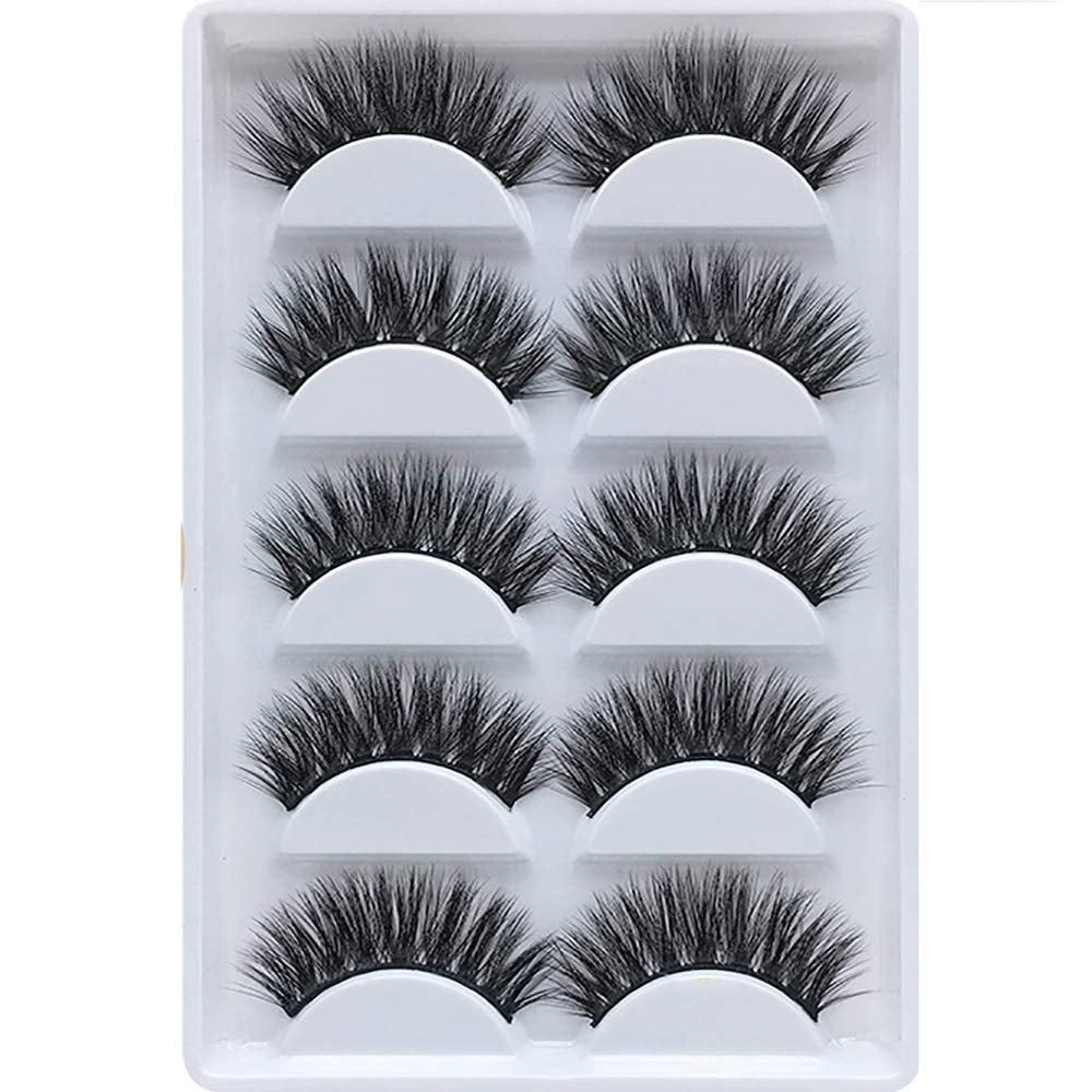 3D False Eyelashes, 5 Pairs Faux Mink Fake Eyelashes Handmade Thick Nature Fluffy Long Lashes Reusable for Makeup