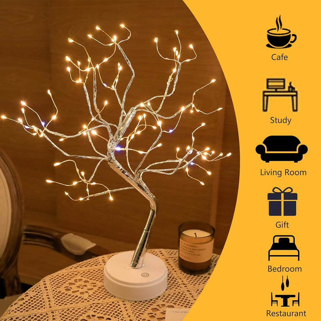 Tabletop Bonsai Tree Lights, DIY LED Artificial Tree Lamp,Battery/Usb Operated Night Light for Room Decor, Home Decor,Bedroom, Wedding, (Twinkle Flash,108Led Sliver)