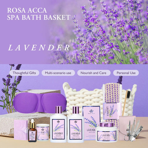 Bath & Body Kit, Spa Gifts for Women - 20Pcs Spa Gift Baskets Lavender Scented Includes Body Wash, Bubble Bath, Bath Bomb, Manicure Set. Gifts for Mom, Birthday Gifts, Home Spa Kit Gift for Her