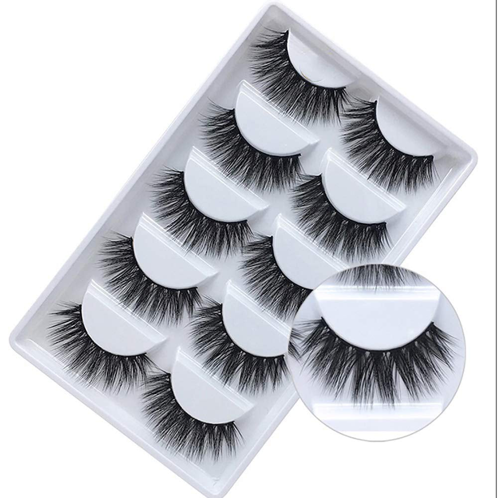 3D False Eyelashes, 5 Pairs Faux Mink Fake Eyelashes Handmade Thick Nature Fluffy Long Lashes Reusable for Makeup